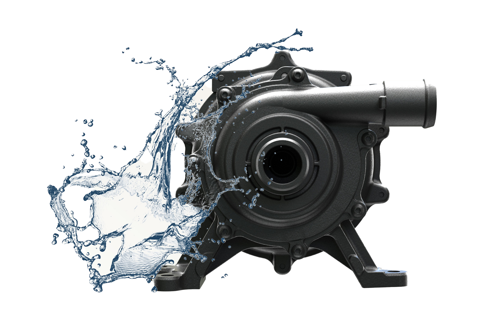 A mechanical water pump with water splashing outward.