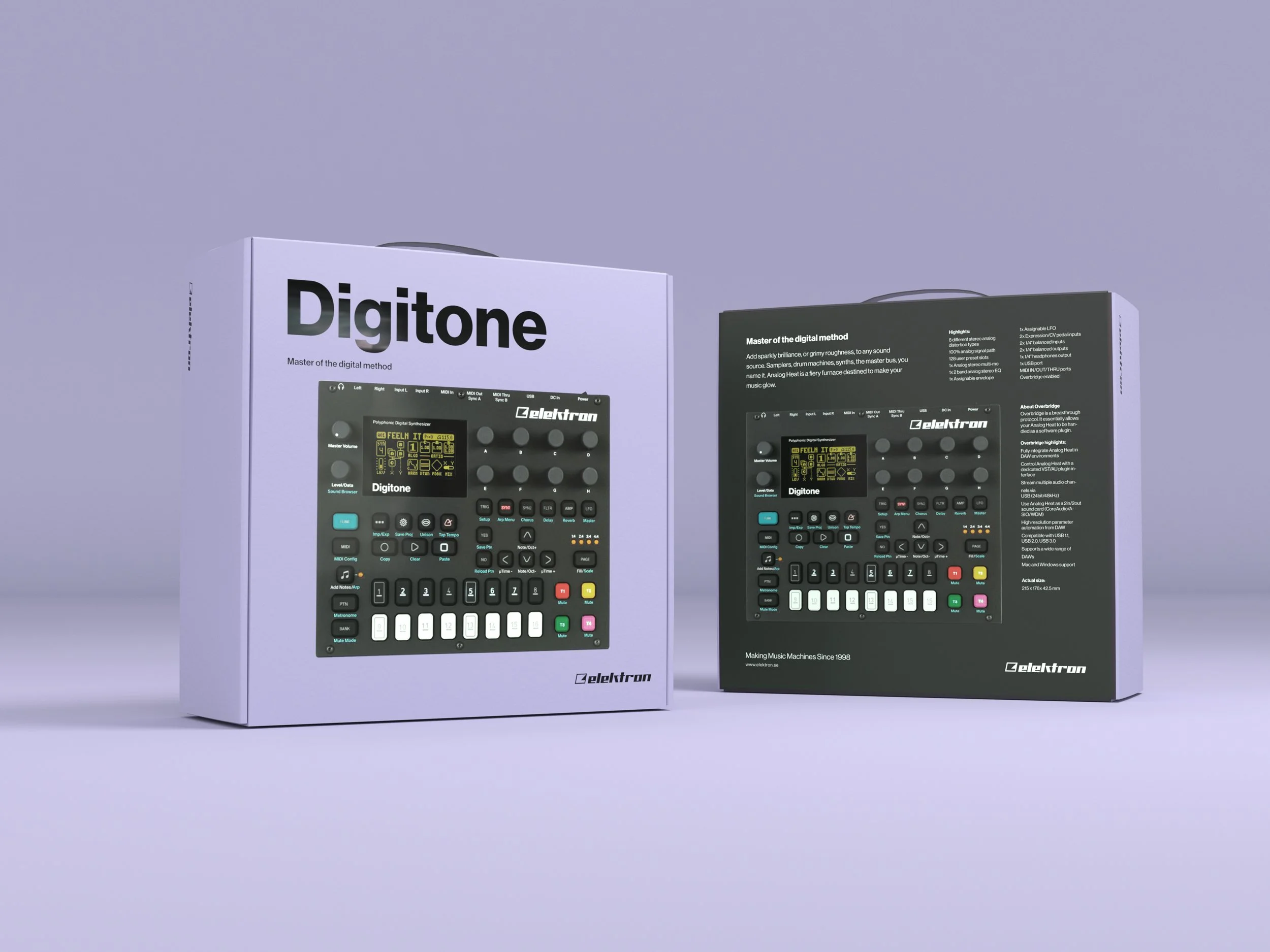 Two Elektrotron Digitone synthesizer boxes with product images and descriptions displayed against a plain background.