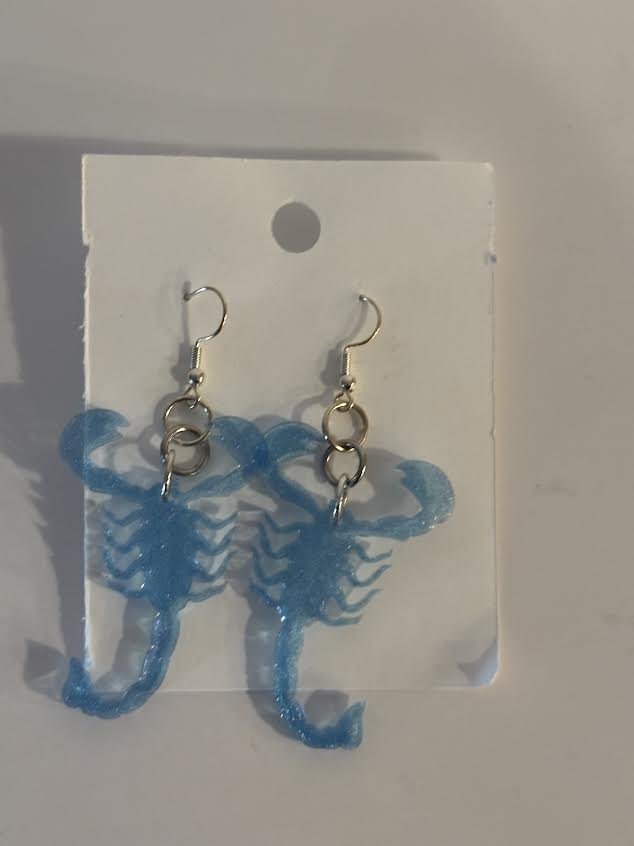 Resin Blue Scorpion Earrings