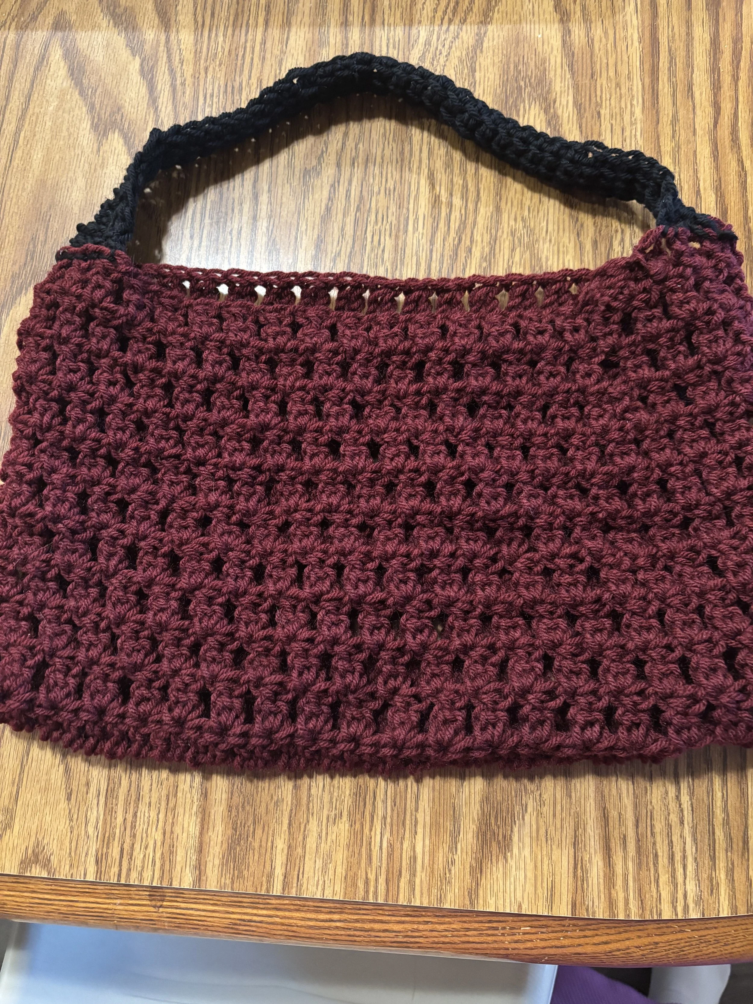Cranberry Colored Crocheted Mesh Bag
