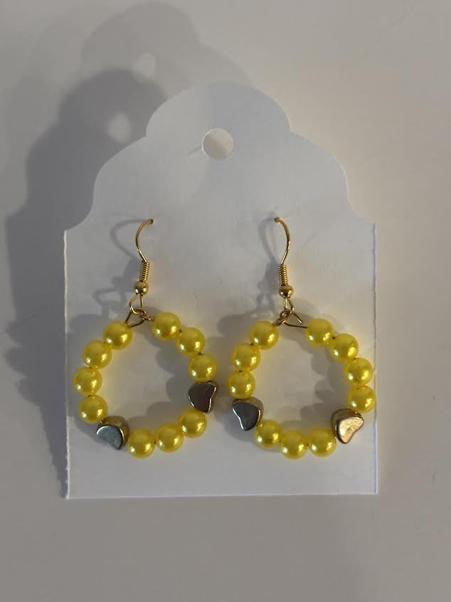 Yellow Beaded Circle Earrings