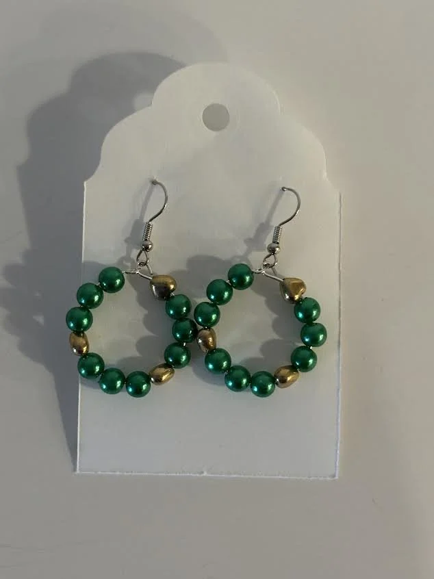 Beaded green Hoop Earrings