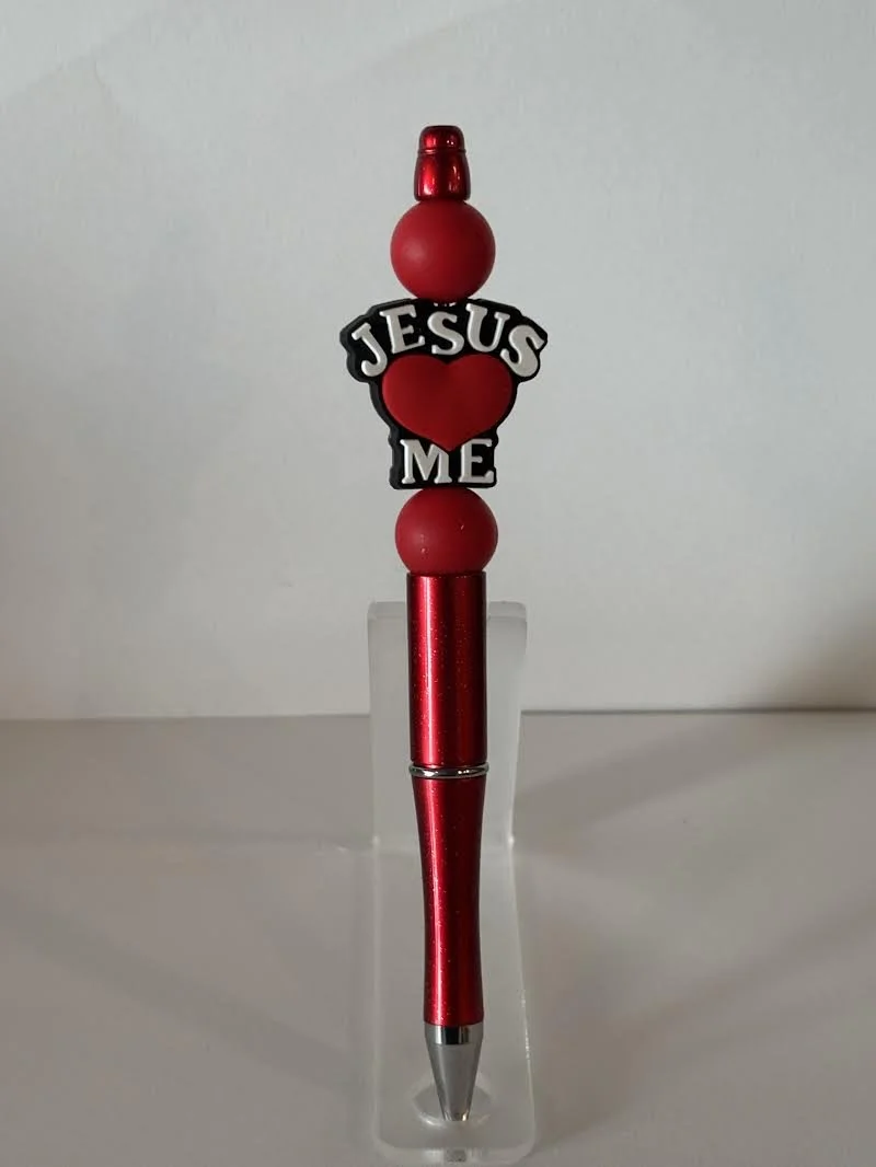 Red Jesus Loves Me Beaded Pen