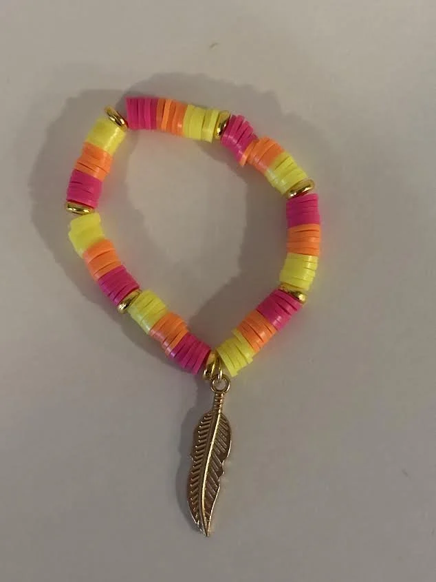 XXS Clay Beaded Bracelet with Leaf Charm