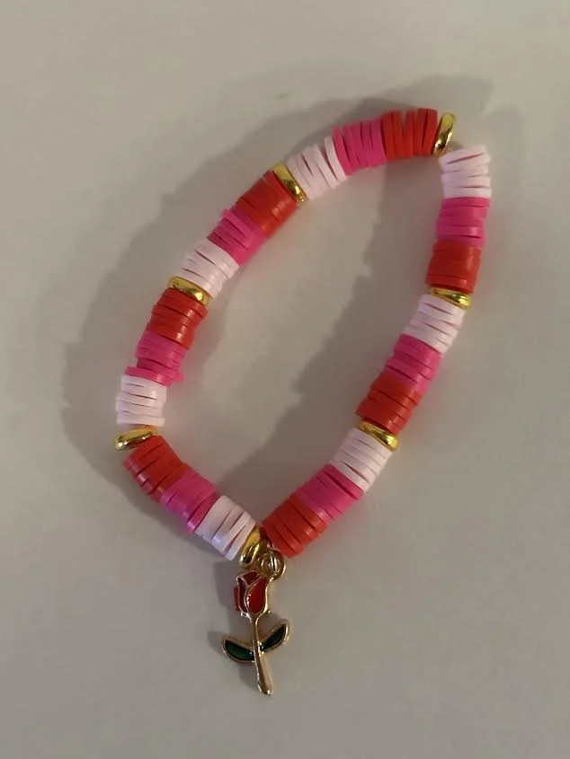 XXS Clay Beaded Bracelet with Rose Charm