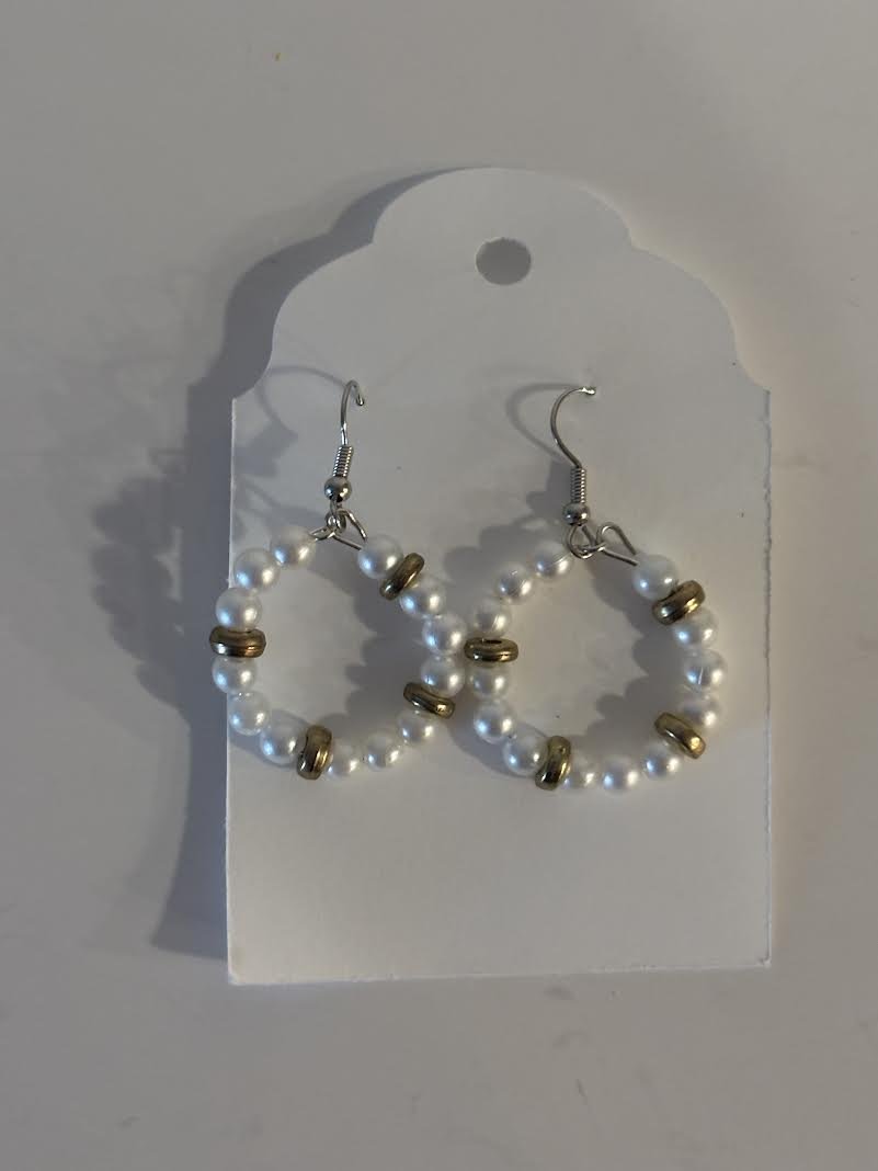 Beaded White Hoop Earrings