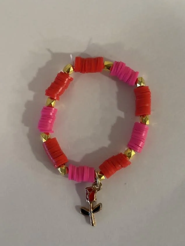 XXS Clay Beaded Bracelet with Rose Charm