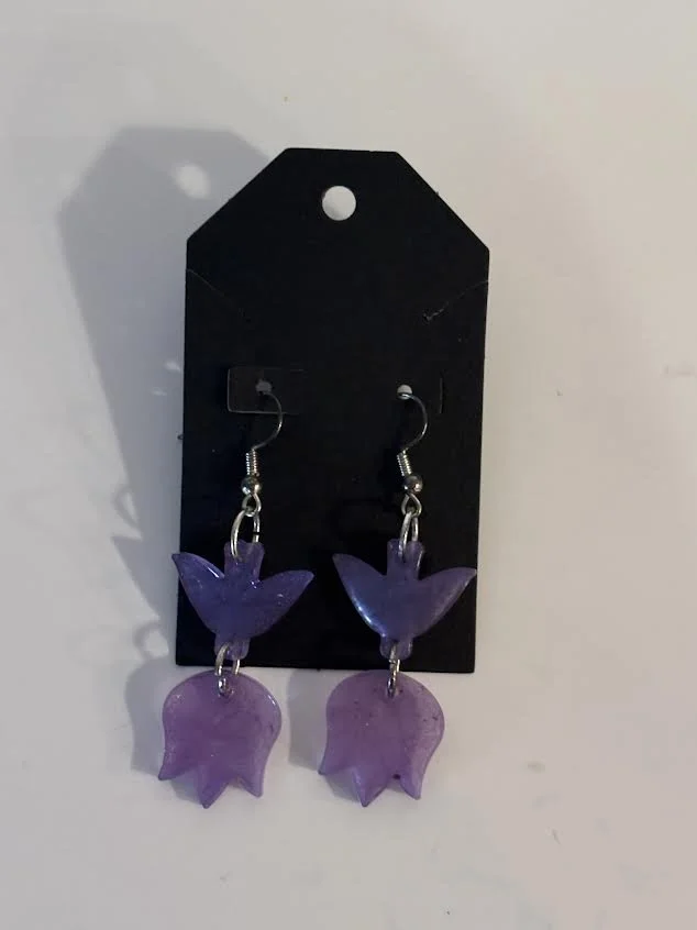 Resin Purple Upside Down Flower Earrings