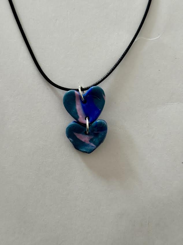 Double Heart Clay Necklace