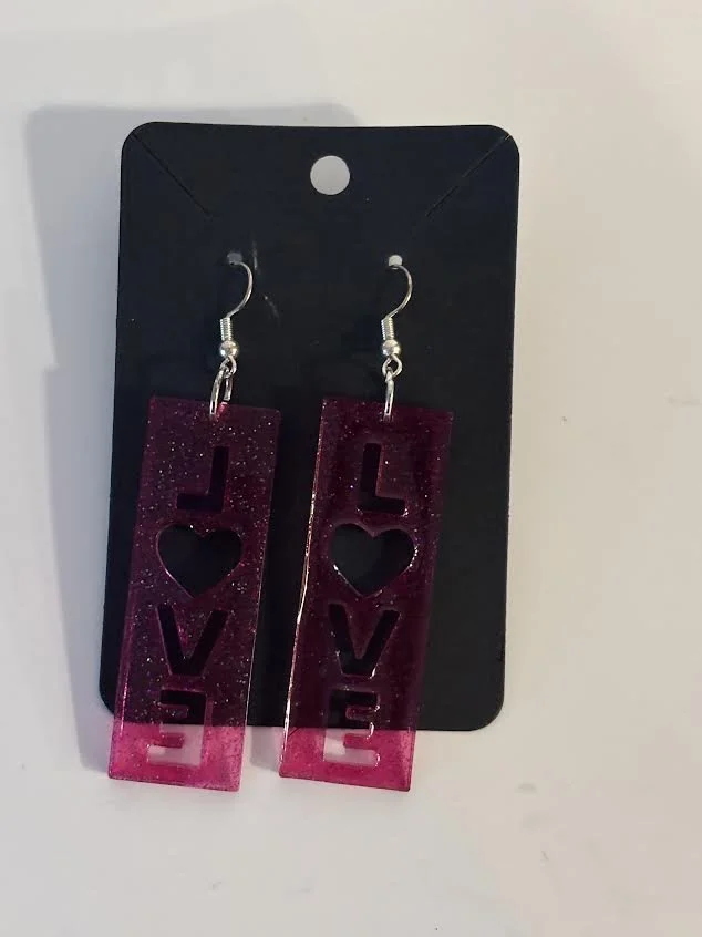 Resin Pink Love Earrings
