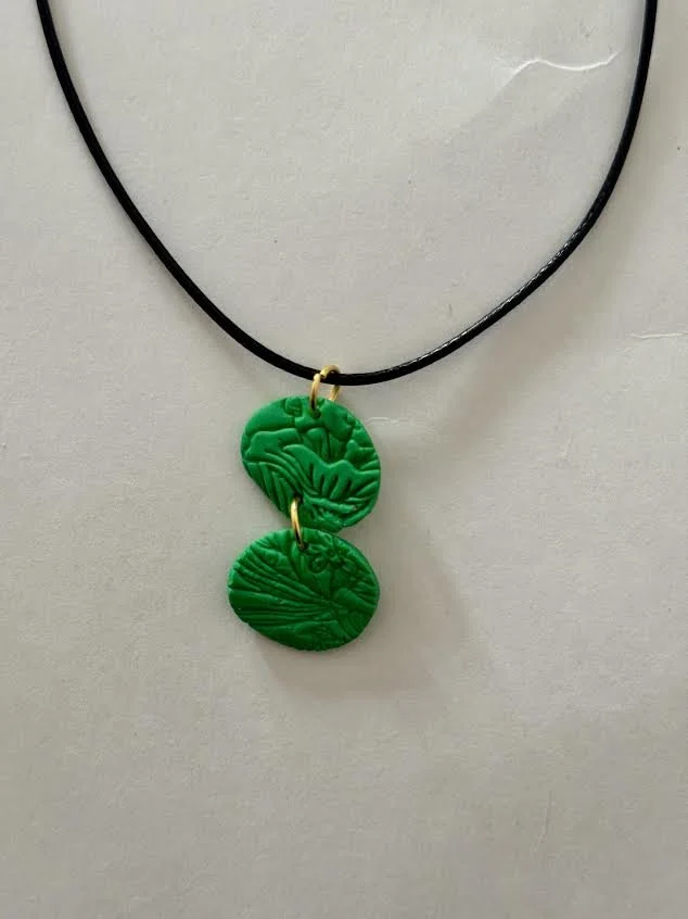 Green Double Circle Clay Necklace