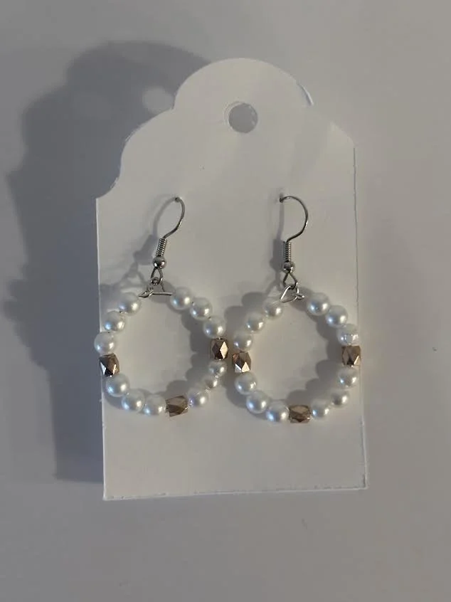 Beaded White Hoop Earrings