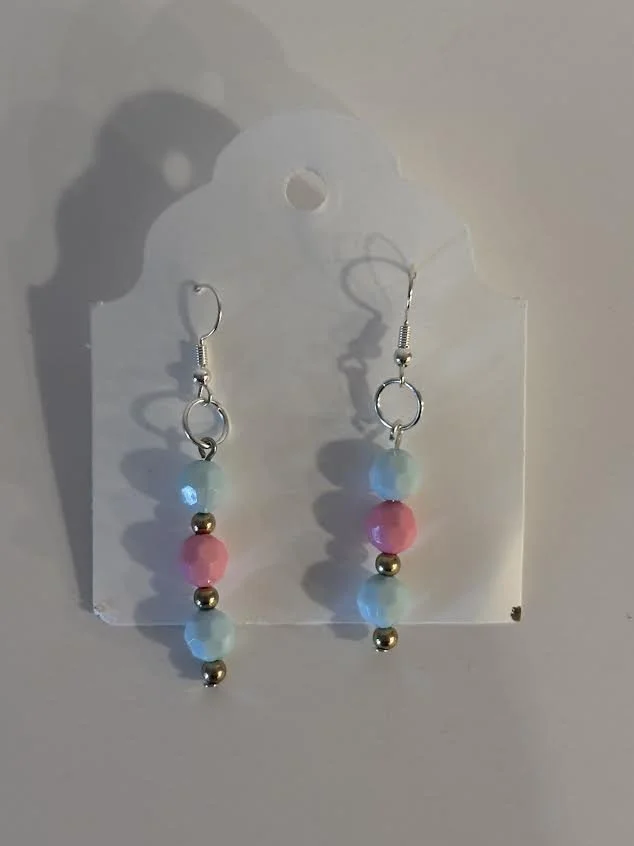 Beaded Pastel Blue and Pink Earrings