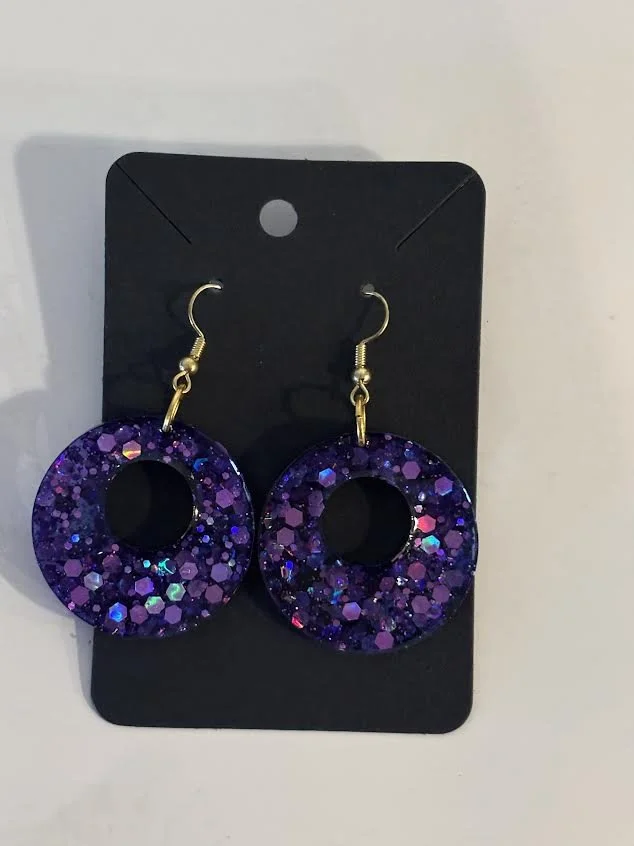 Resin Purple Circle Earrings