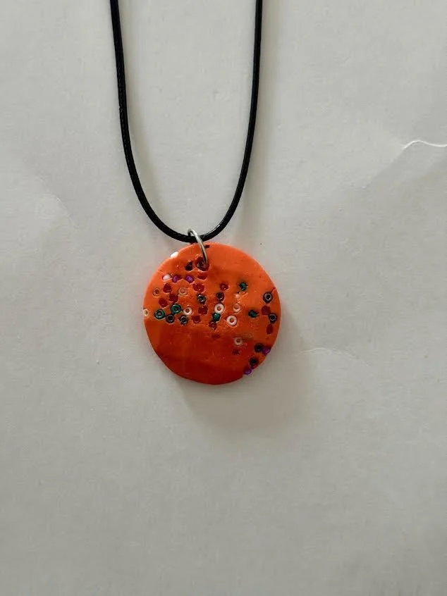 Orange Seed Bead Clay Necklace