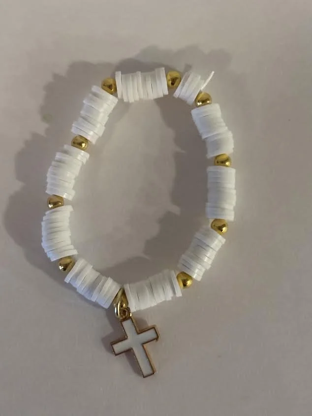 XXS White Beaded Bracelet with Cross Charm