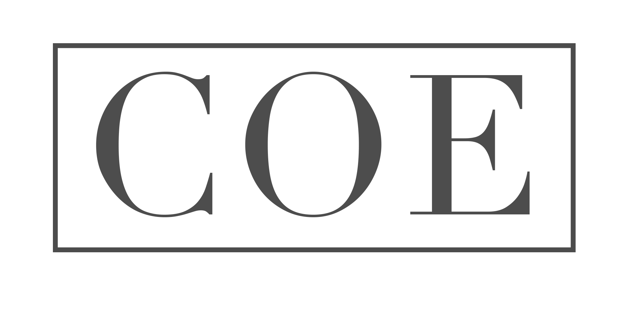 Gray logo with the word 'COE' in large capital letters enclosed in a rectangle outline.