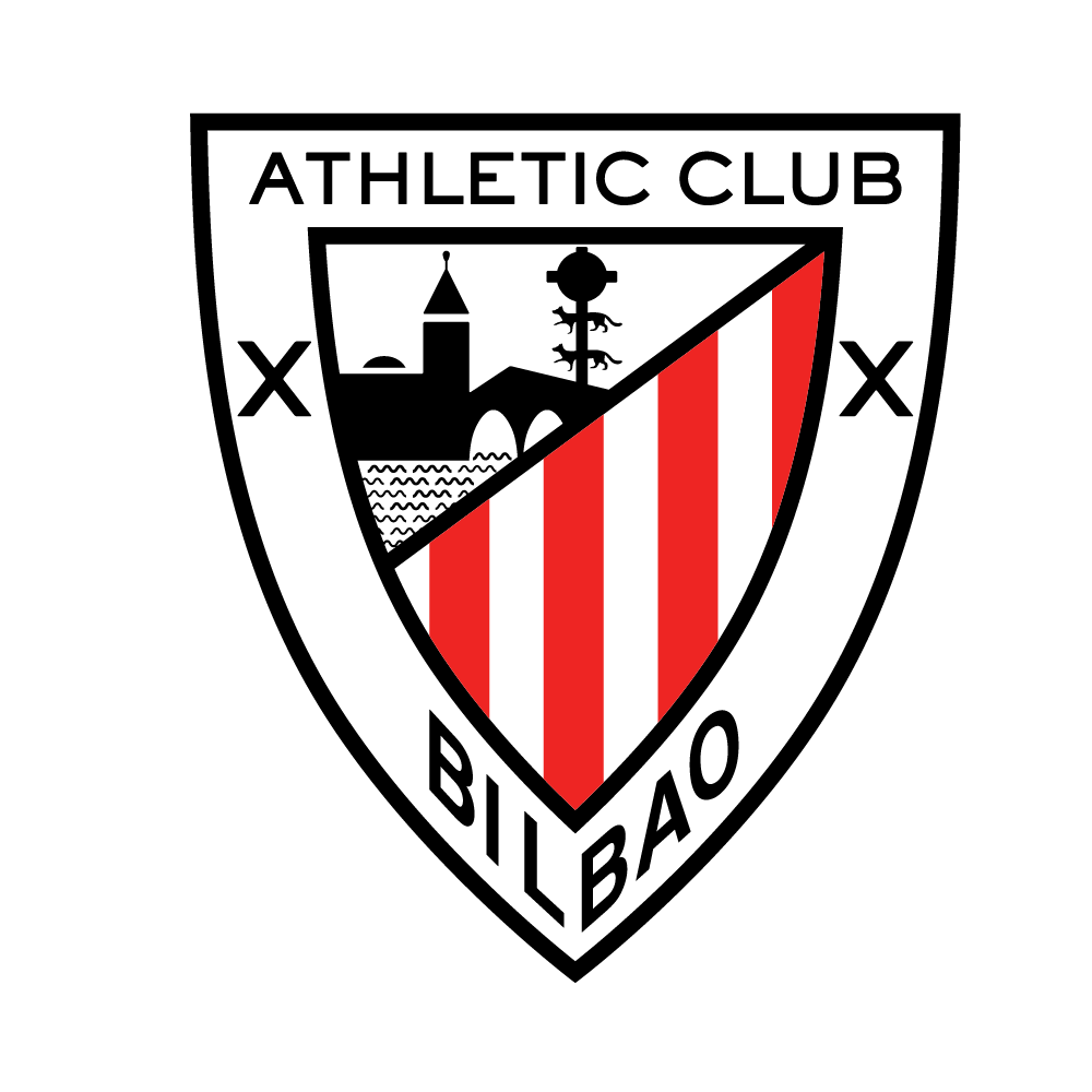 The Athletic Club Bilbao logo featuring a shield with a black and white section showing a cityscape and a red and white striped section with the words 'ATHLETIC CLUB BILBAO'.