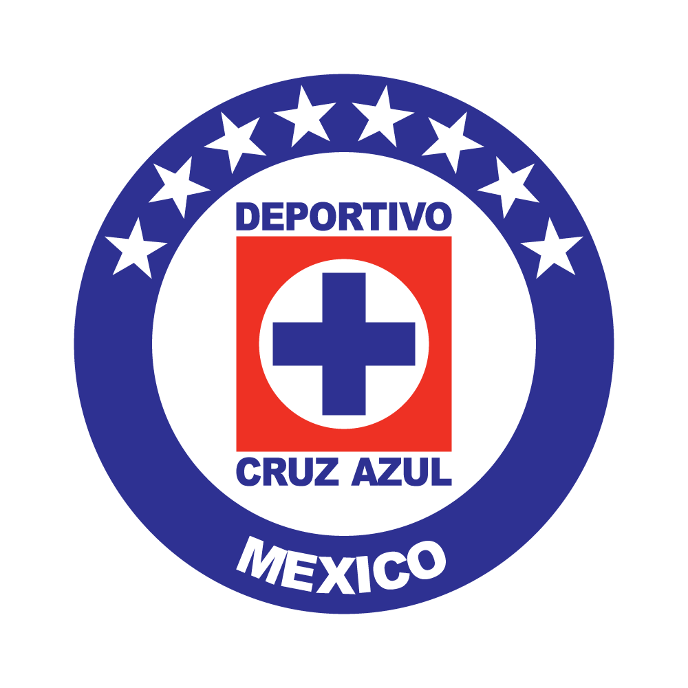 Logo of Cruz Azul sports team featuring a blue circle with white stars, text in Spanish, a red square with a blue cross, and the words 'Mexico' at the bottom.