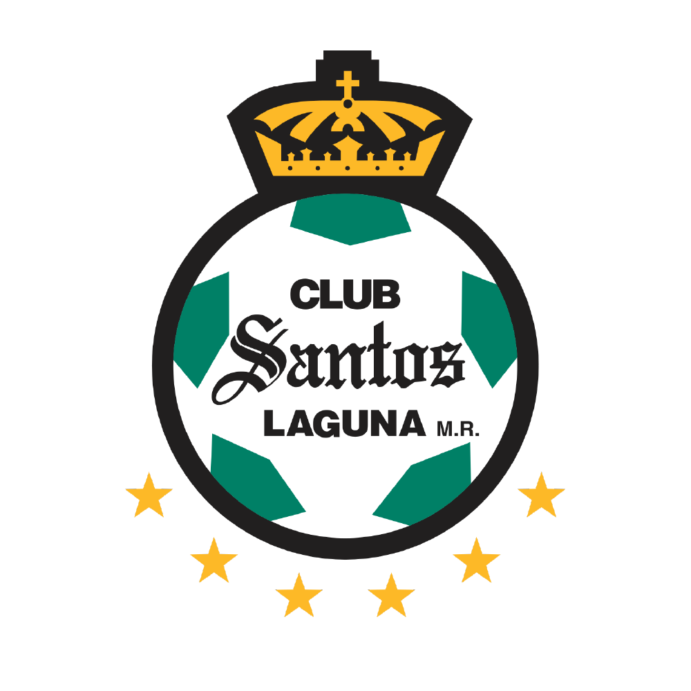 Logo of Club Santos Laguna, a soccer team, featuring a crown, a soccer ball, and yellow stars.