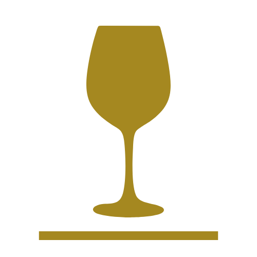 Ein Weinglas vor einer schwarzen Hintergrund, goldene Umrisse, minimalistisches Design.