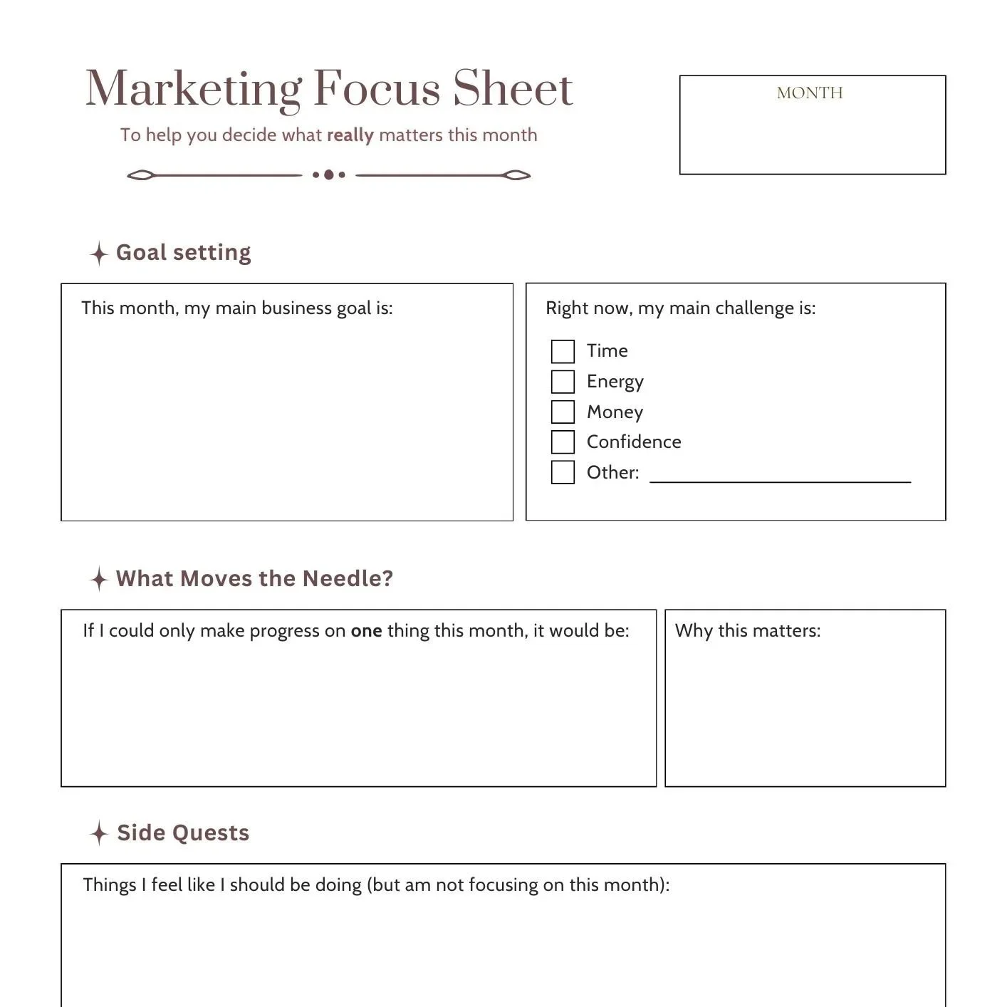 Marketing Focus Sheet (Free Download)