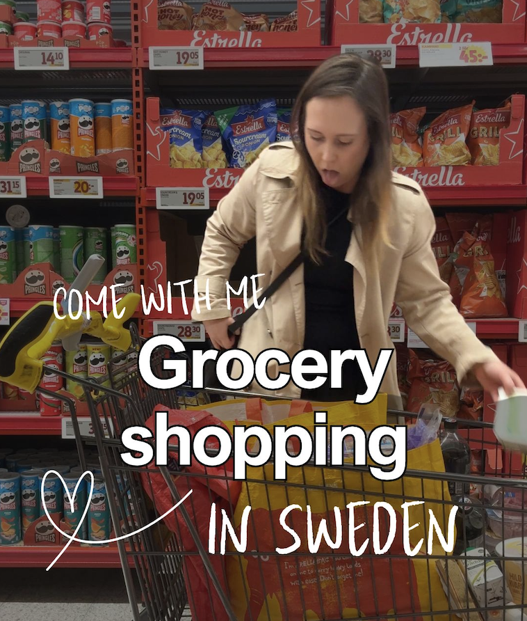 Woman with a cart in a Swedish supermarket