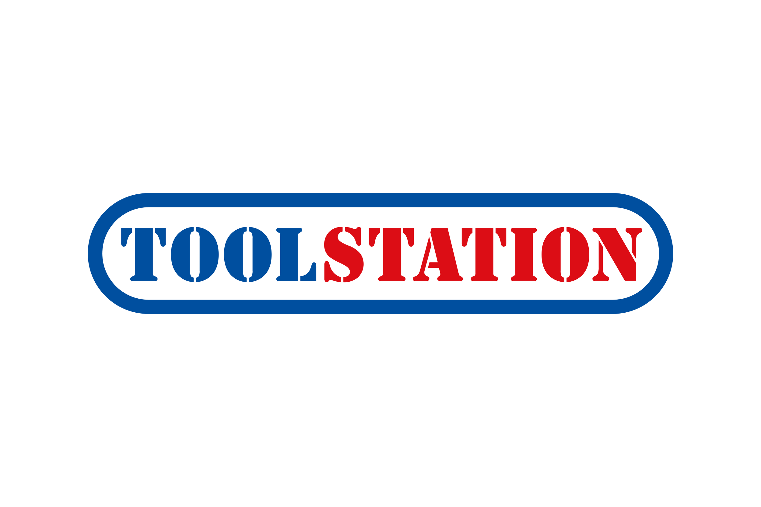 A logo with the words 'TOOL STATION' in blue and red inside a rounded rectangle with a blue border.