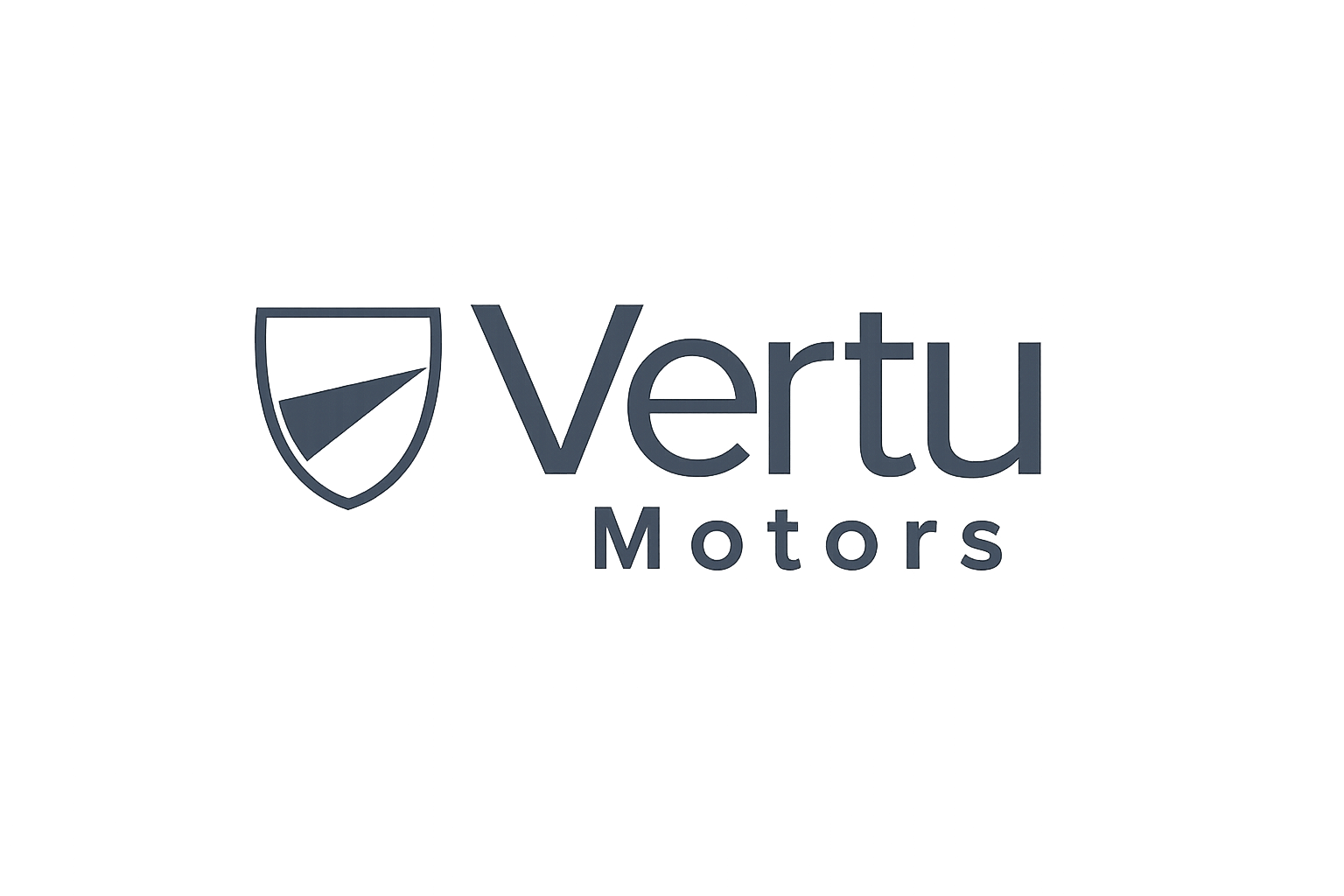 Logo for Vertu Motors featuring a shield emblem with a stylized compass needle and the company name in dark gray text.