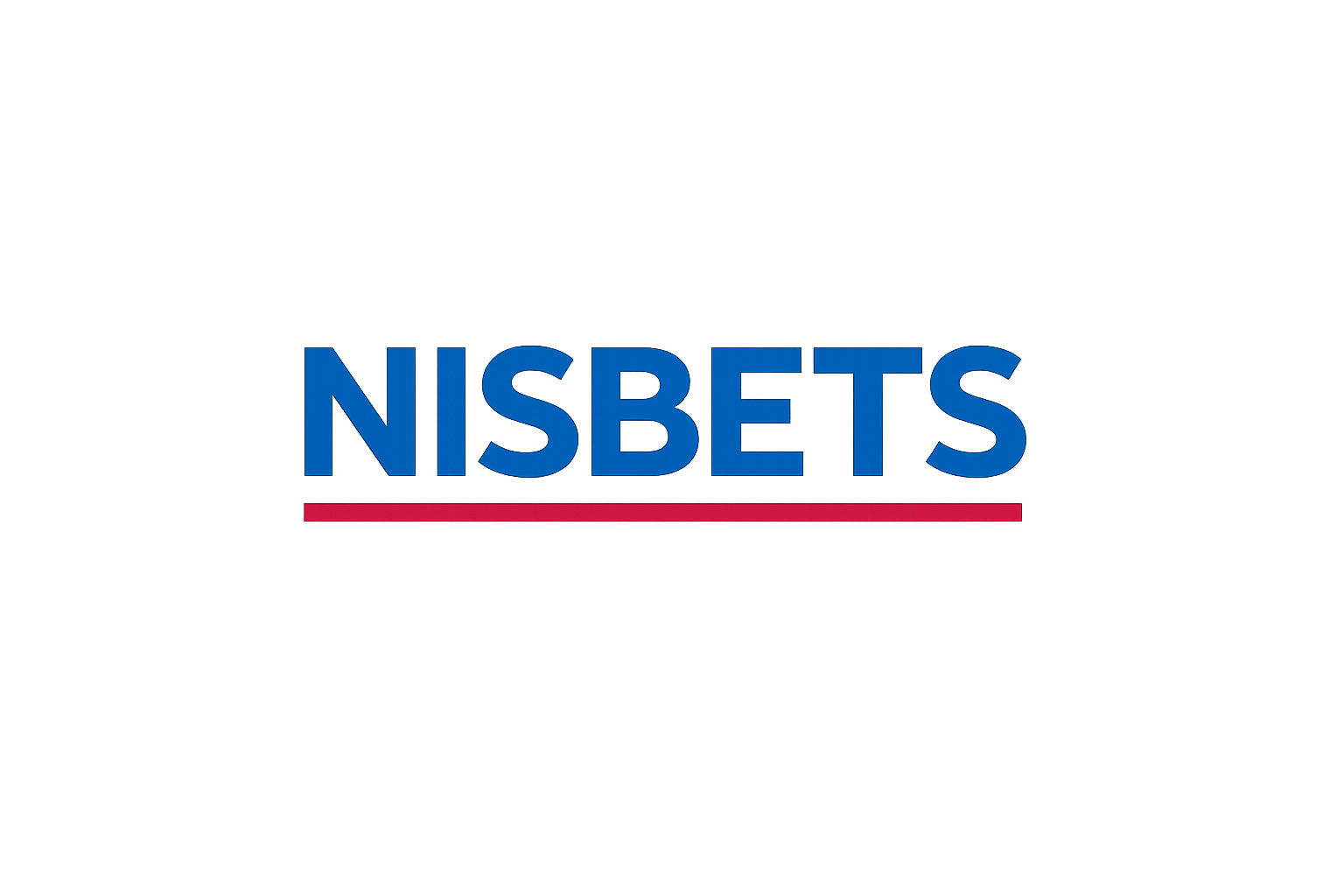Neon sign with the word "NISBETS" in blue letters, with a red underline and a bluish glow on a gray background.