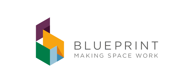 Blueprint logo with three overlapping geometric shapes and the text 'BLUEPRINT MAKING SPACE WORK'