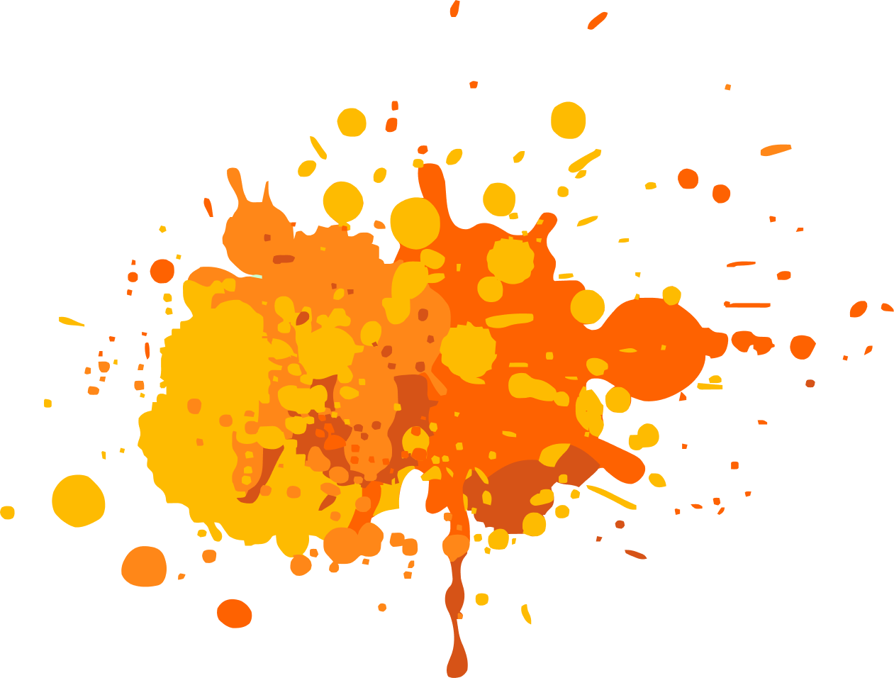 Abstract splash of orange, yellow, and red paint on a black background.