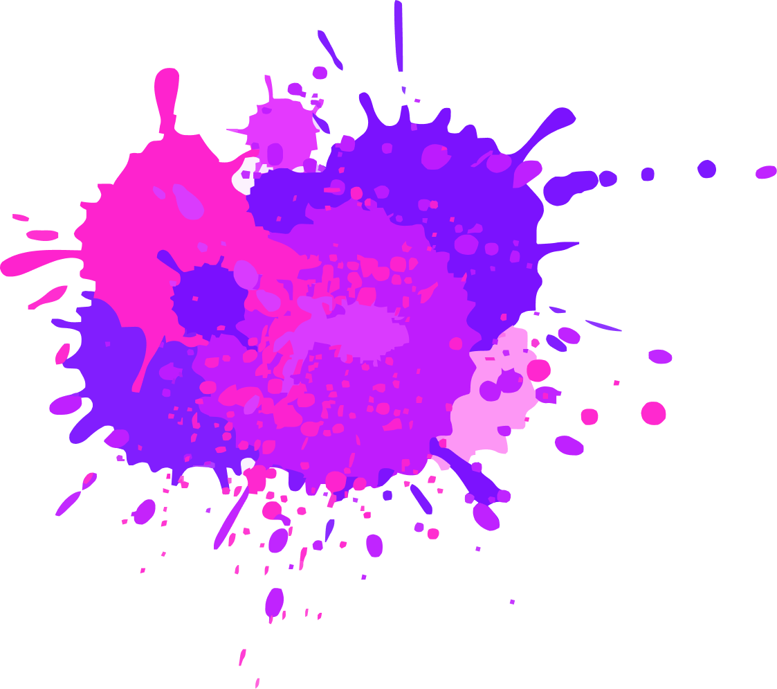 Colorful paint splatter with shades of pink and purple on a black background.
