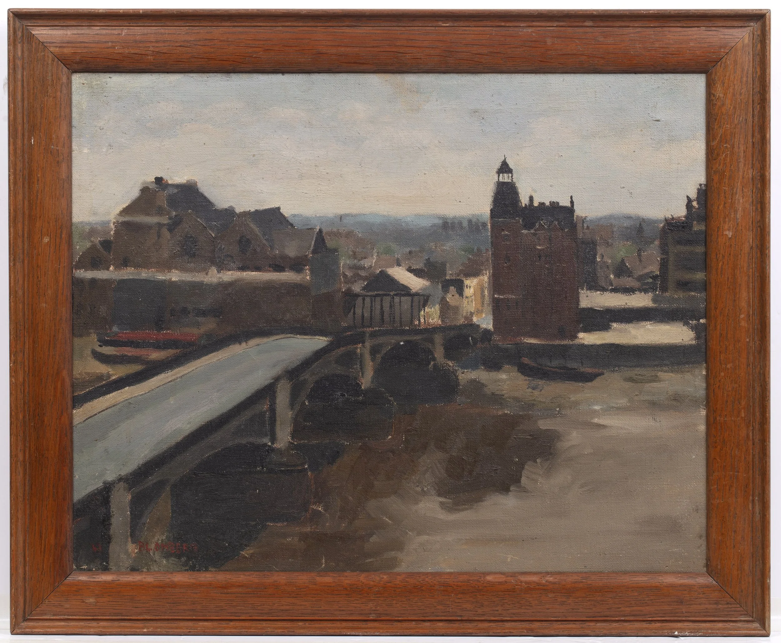 Framed oil on canvas, View of Basel Switzerland, Sven Blomberg (Swedish, 1920-2003)