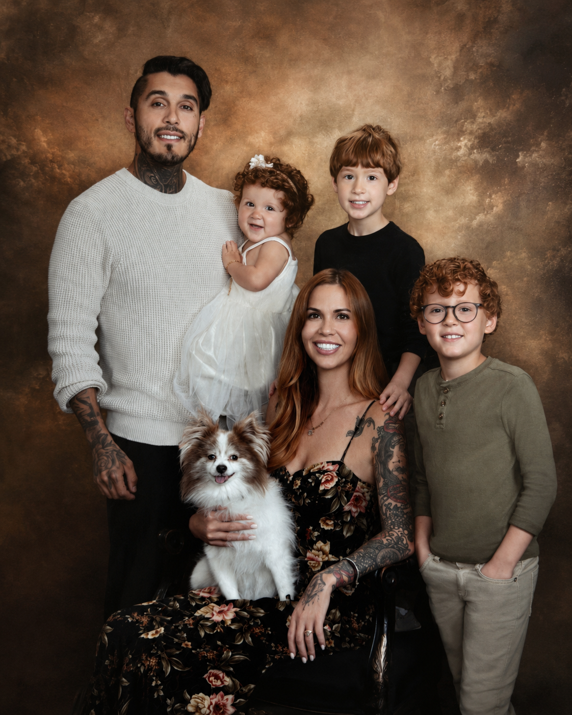 Photo of the Da Silva family, including the owners Flip and Kara, plus their 3 kids and pet dog.