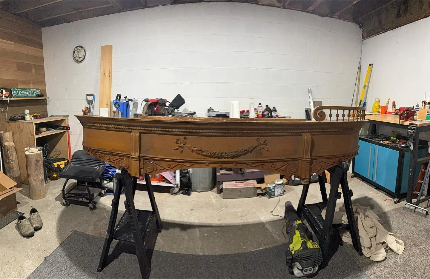 Well here it is. Got this beast back to the shop to start working on it. Was in the attic of a 1850s home. Assuming it is an old style bar top, and is fully hand carved. Missing some pieces but the plan is still fully refurbish it and bring it back t