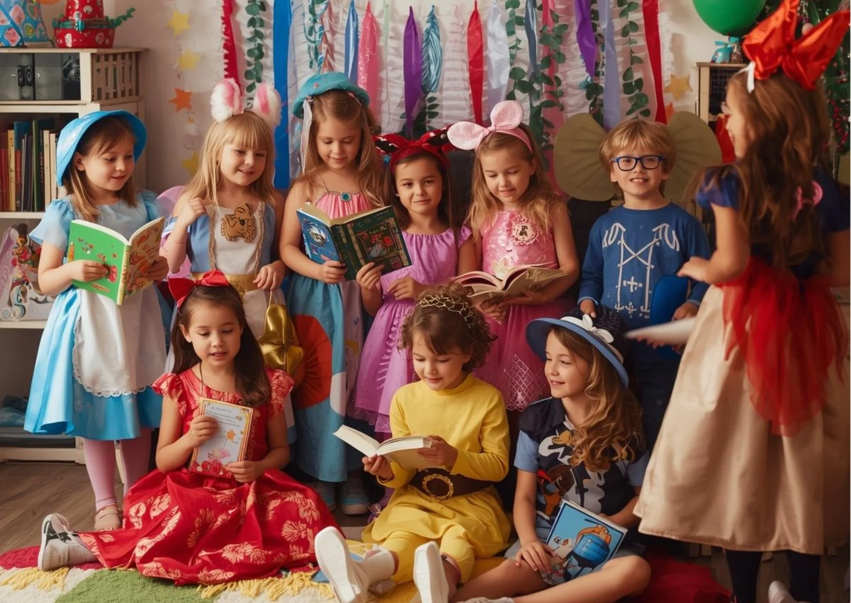 Children in a classroom holding up snowman paintings with colorful backgrounds.