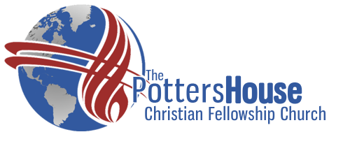 Logo of The Potter's House Christian Fellowship Church featuring a stylized globe and a clay pot illustration.