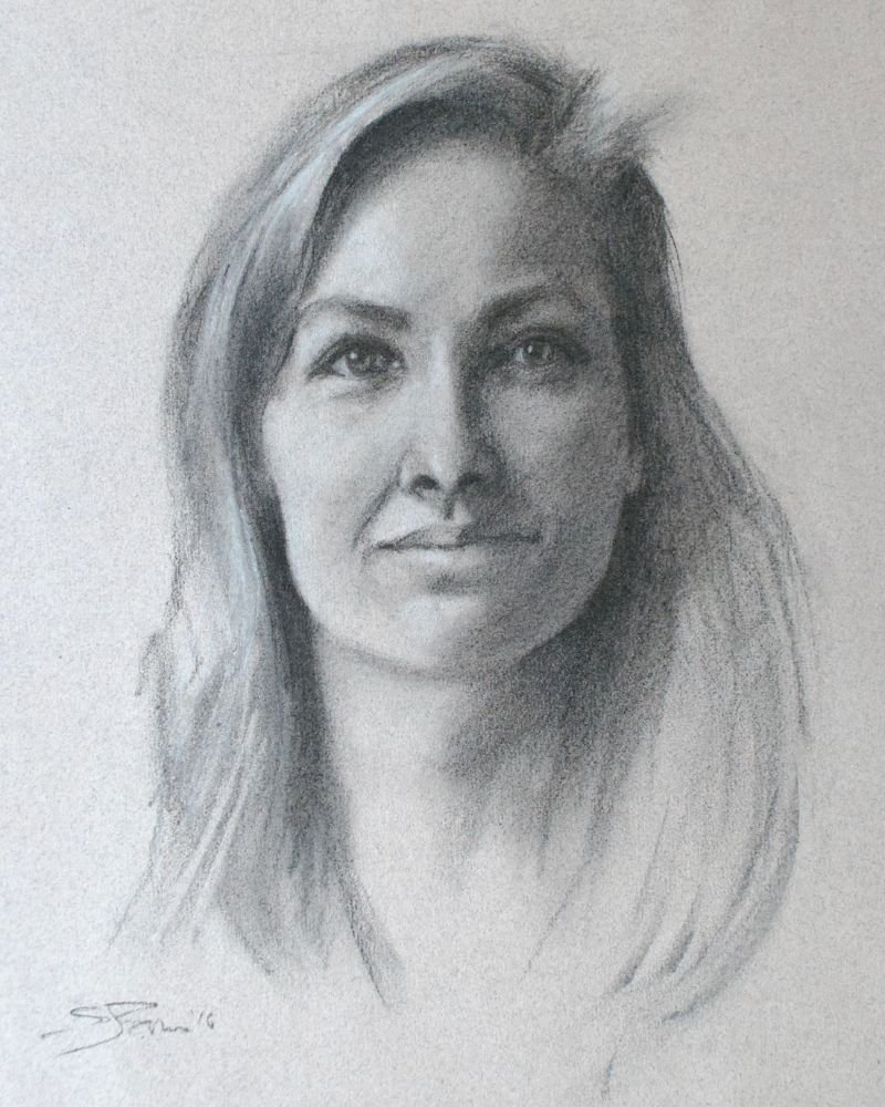 Sanna, Charcoal and chalk on toned paper
