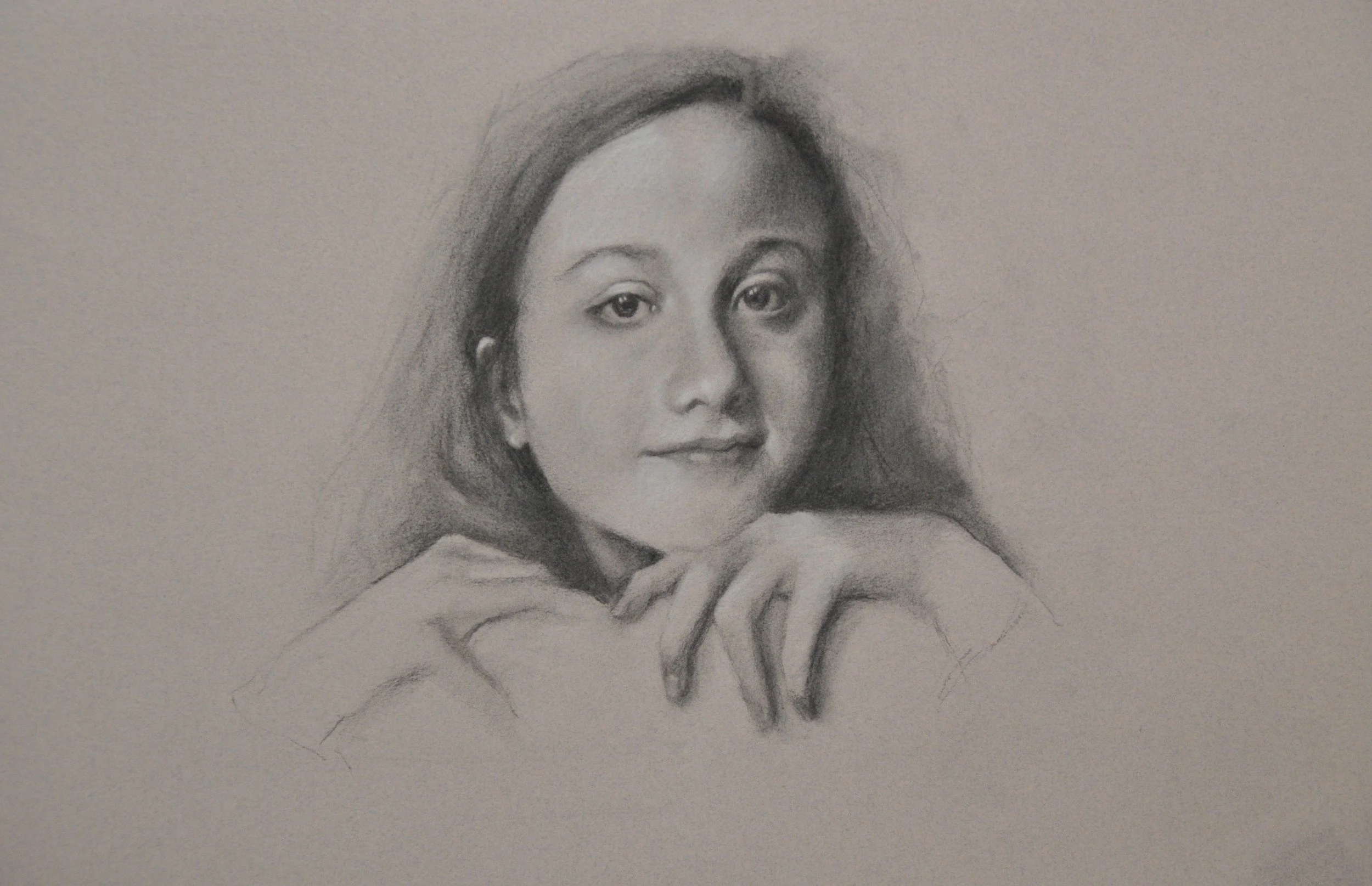 Alice, Charcoal and chalk on toned paper