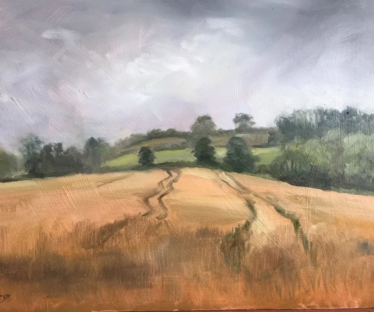 Tracks in the wheat near Bisley, Cotswolds.