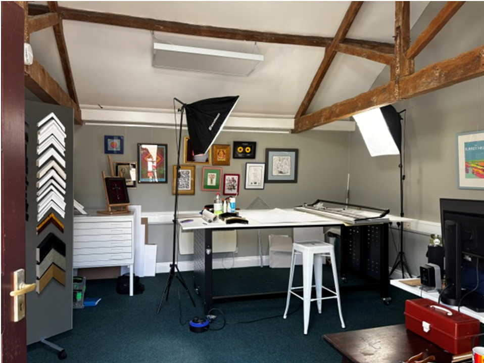Strong lighting in use at the studio.