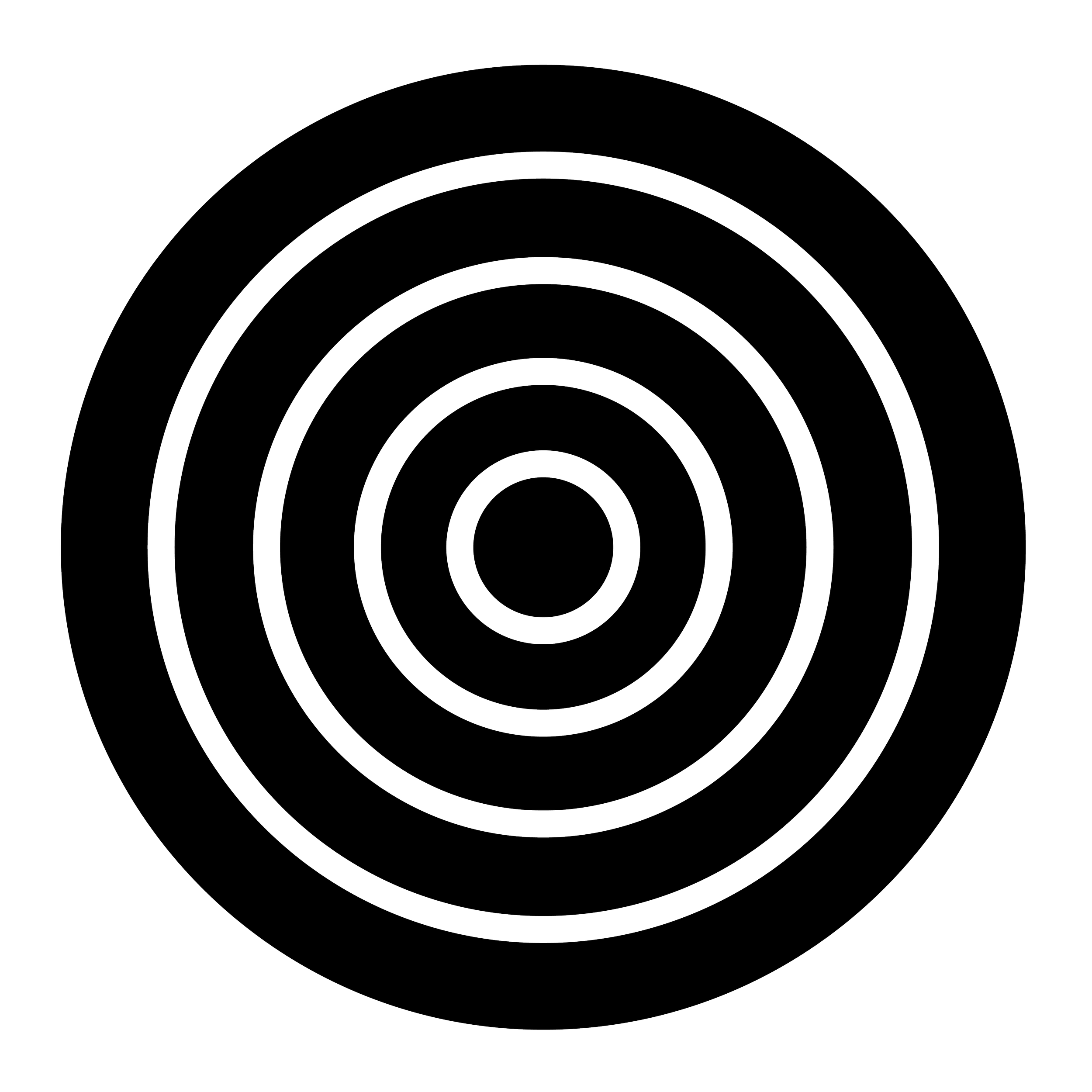 Black circular target with 6 concentric rings on a black background.