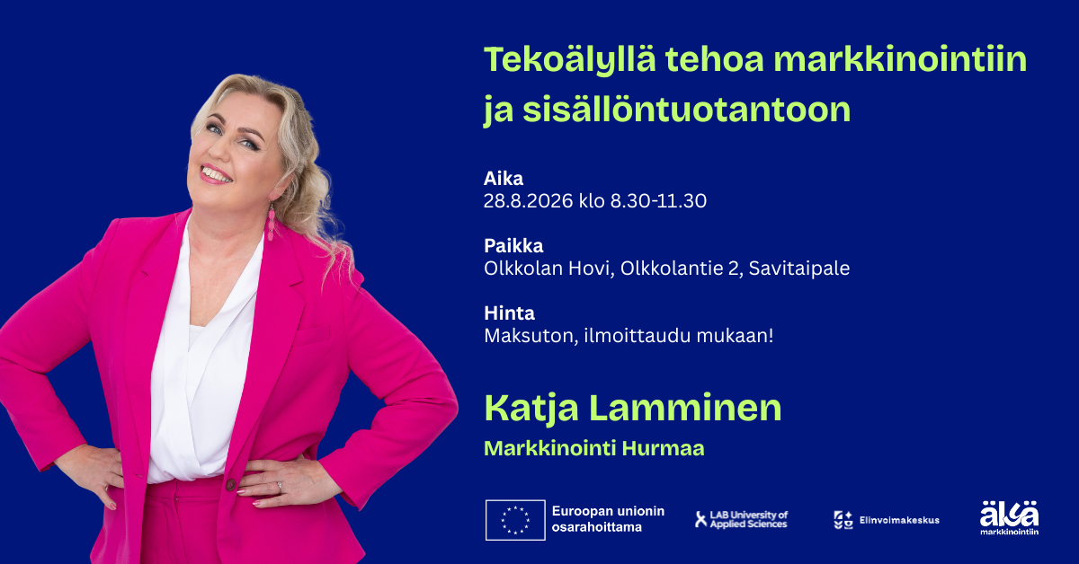 Tapahtuma 28.8.2026 Savitaipaleella: Tekoälyllä tehoa markkinointiin ja sisällöntuotantoon