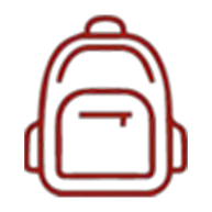 Outline of a backpack with red, pink, and blue neon lines.