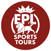 EPL Sports Tours logo with a lion head and crown on a red background.