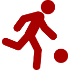 Red stylized human figure kicking a soccer ball.