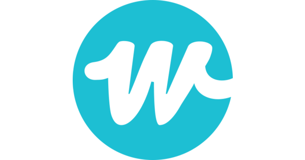 A circular logo with a blue background and a black stylized 'W' in the center.
