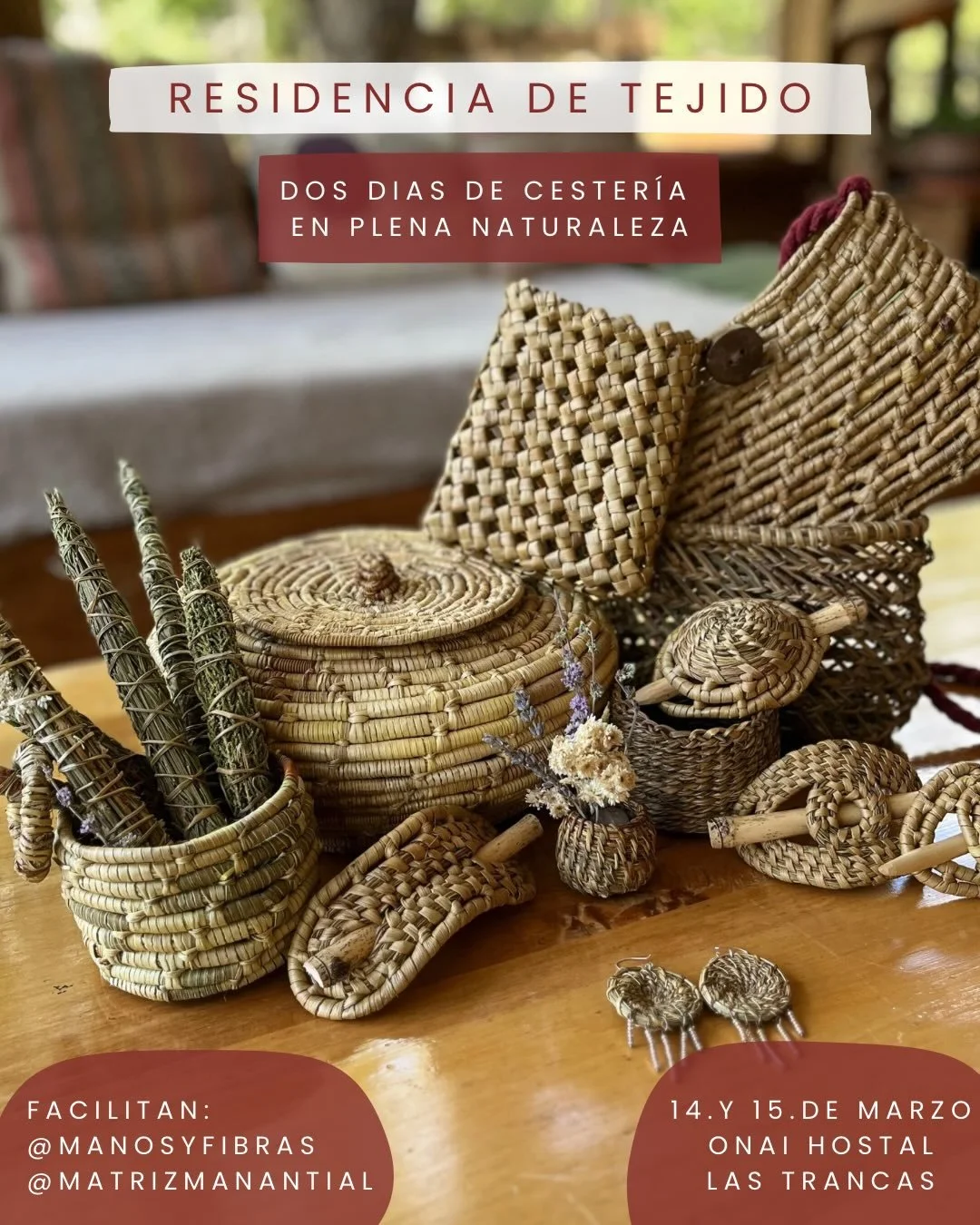 Te invitamos a dos d&iacute;as de tejido rodeadas de naturaleza. Un espacio para crear con calma, compartir saberes y sumergirnos en el gesto lento del tejer.

Pantalla, cartera, bolso, panera, mandala&hellip; t&uacute; eliges qu&eacute; tejer, nosot
