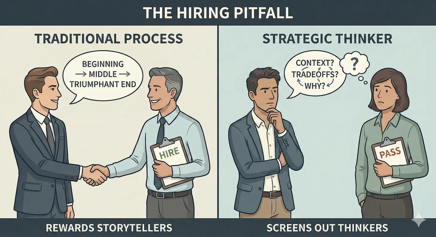 Oh noooo....is your hiring process actually filtering out strategic thinkers?